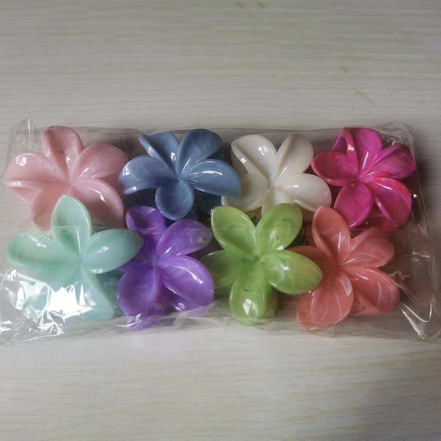 Flower Hair Claw Clips for Women, 8 Pack Hawaiian Plumeria Claw Clips for Thick Thin Hair, Large Nonslip Hair Accessories for Women Girls Gifts(Marbling-8 Colors)