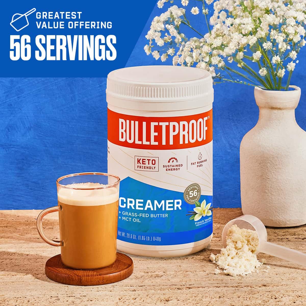 Bulletproof French Vanilla Creamer, 29.6 Ounces, Keto Coffee Creamer with MCT Oil and Grass-Fed Butter, Value Offering, Packaging May Vary…