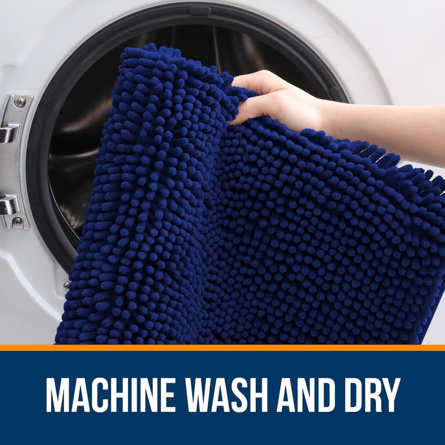 OLANLY Bathroom Rugs 34x21, Extra Soft Absorbent Chenille Bath Rugs, Rubber Backing Quick Dry, Machine Washable Bath Mats for Bathroom Floor, Tub and Shower, Home Decor Accessories, Navy