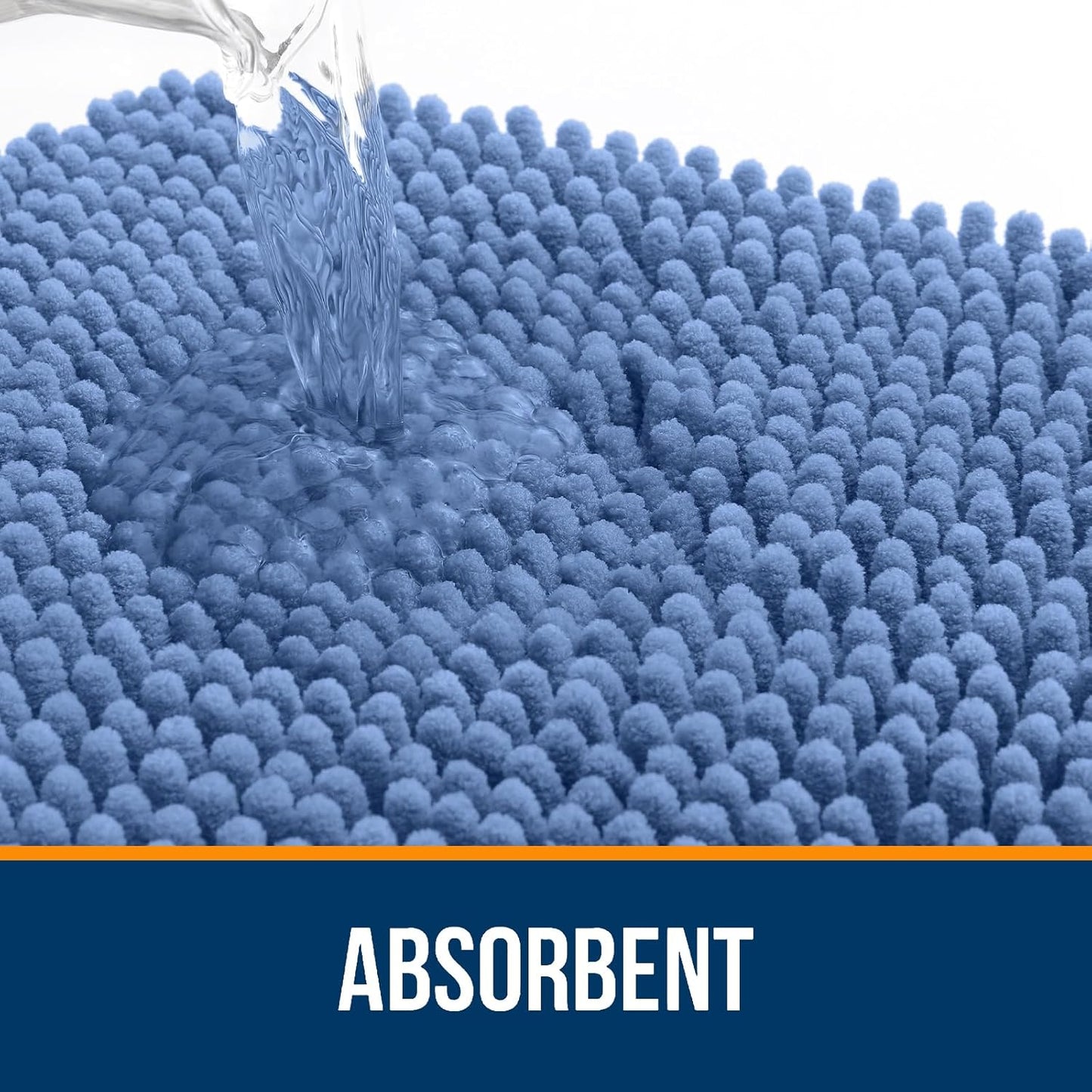 OLANLY Bathroom Rugs 24x16, Extra Soft Absorbent Chenille Bath Rugs, Rubber Backing Quick Dry, Machine Washable Bath Mats for Bathroom Floor, Tub and Shower, Home Decor Accessories, Cornflower Blue