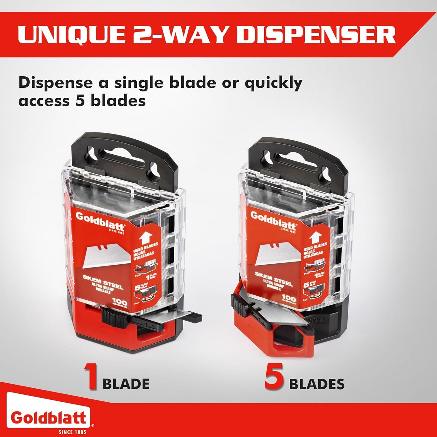 Goldblatt 100-Pack Utility Blades Premium Tempered SK2M Steel with Dispenser (G08283)