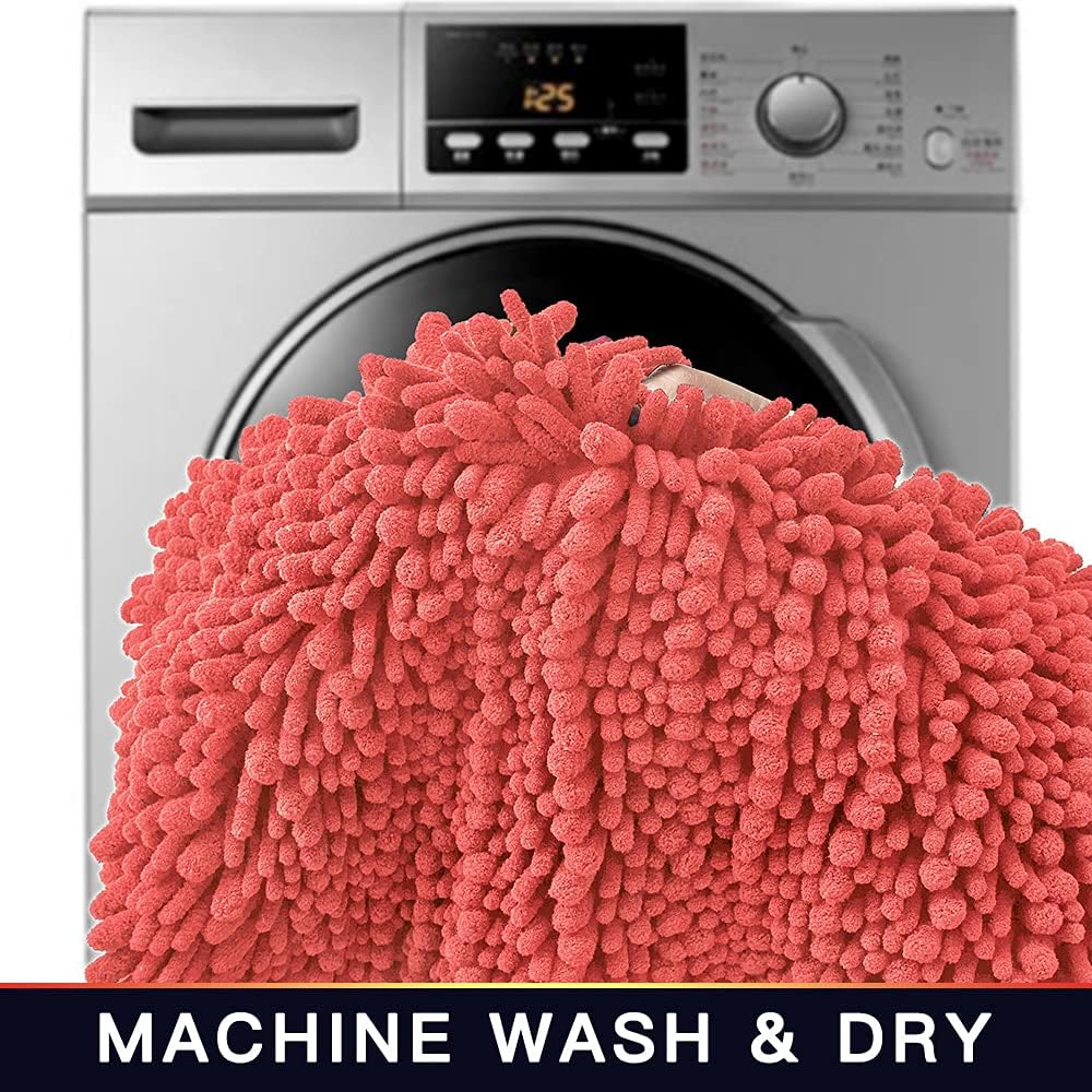 Walensee Bathroom Rug 2 Pieces Set Non Slip Bath Mat (17x24 Plus 20x32 Inch Living Coral) Water Absorbent Super Soft Shaggy Chenille Machine Washable Dry Extra Thick Perfect Carpet for Shower Floor