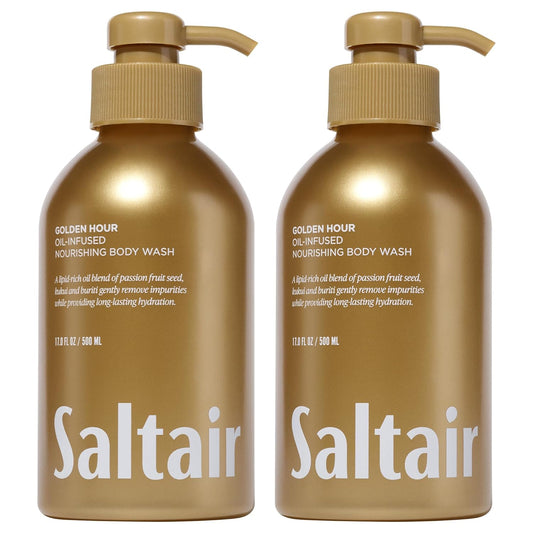Saltair Body Wash, Golden Hour 2-Pack. Moisturizing Body Cleanser with Hydrating Ingredients. Luxury Shower Gel for Women and Men. Vegan, Cruelty-Free, Paraben-Free. 2x 17oz Pump Bottles