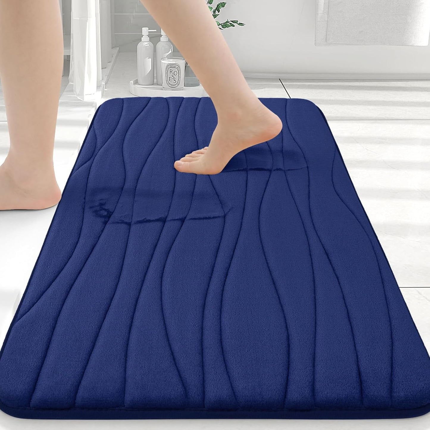 Buganda Memory Foam Bathroom Rug Mat 24x16, Extra Soft and Absorbent Bath Mats, Non-Slip and Machine Washable Bath Rugs for Bathroom Floor,Tub and Shower, Navy