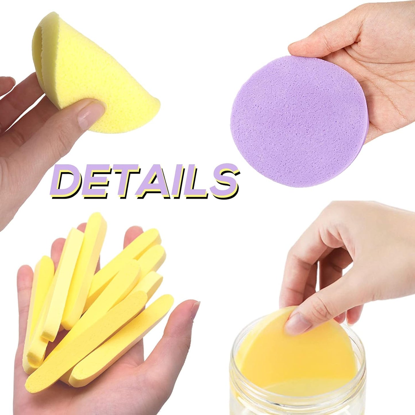 120 Pack Facial Sponge Compressed,Exfoliating Wash Round Face Sponge,Makeup Removal Sponge for Face Cleansing,Women,Girls(Yellow,Pink,Purple)