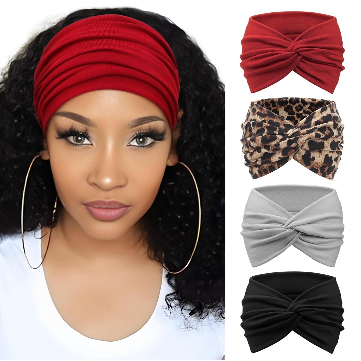 Extra Wide Headbands for Women Large Turban Headband Non Slip Boho Elastic Hairband Hair Twisted Knot Head Bands Accessories