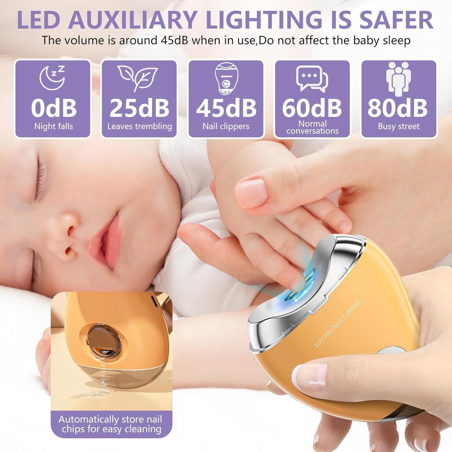 Type-C Professional Electric Nail File and Polish with LED Light & Polisher – 3 Adjustable Speeds, Safe Nail Clippers for Seniors, Adults and Kids, Built - in Storage, Effortless Manicure - Purple