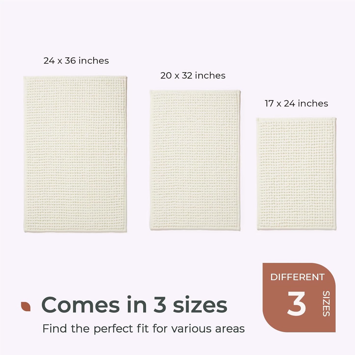 FRESHMINT Thick Chunky Chenille Bathroom Rugs 20"x32", Non Slip Bath Mat for Bathroom Floor, Soft Bathroom Decor Accessories, Cute Shower Mat Water Absorbent, Washable, Cream White