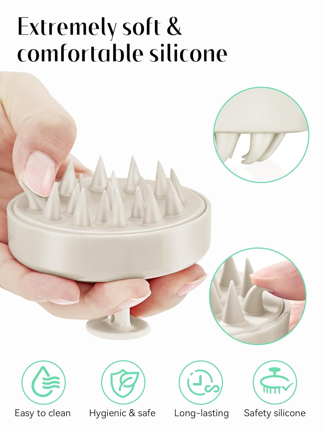 HEETA Scalp Massager Hair Growth, Soft Silicone Scalp Scrubber Shampoo Brush for Exfoliation, Dandruff Removal Head Massage Stress Relax, Wet & Dry Use for Thick Thin Curly Hair Care, Beige