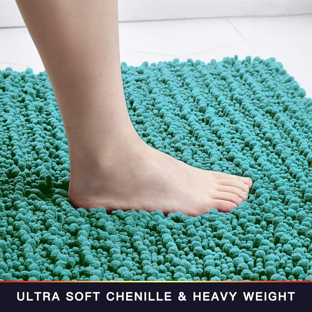 Walensee Bathroom Rug Non Slip Bath Mat (32x20 Inch Turquoise) Water Absorbent Super Soft Shaggy Chenille Machine Washable Dry Extra Thick Perfect Absorbant Best Large Plush Carpet for Shower Floor