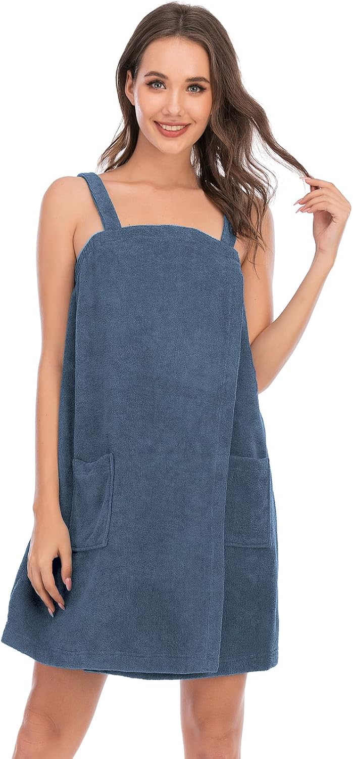 Veseacky Women Bath Wrap Towel for Womens Shower with Pocket Adjustable Spa Robe & Facial Headband