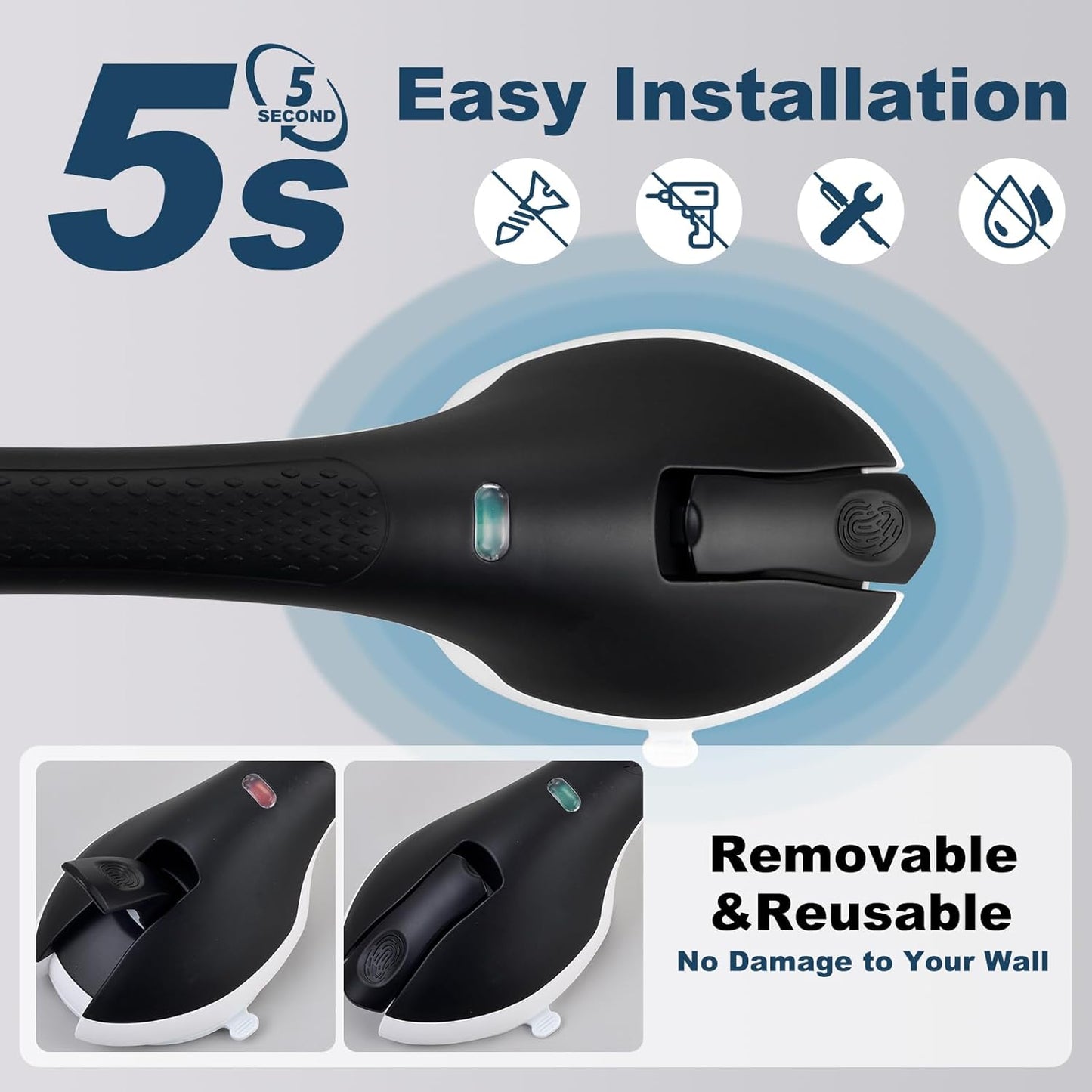 Shower Grab Bar 2 PCS Suction Grab Bars for Bathtubs and Showers, Shower Handle Removable Shower Handrails for Kids, Bathroom Safety Grip Waterproof(Black)