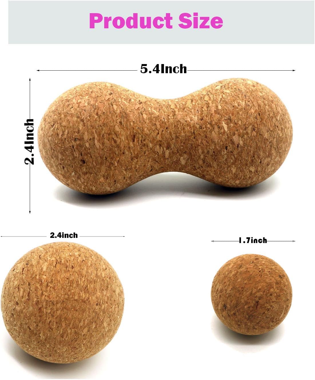 Cork Massage Ball Set for Fascia Release After Exercise, Yoga,Trigger Point Therapy, Relax Muscles, and Relieve Stress,Set of 3 （5.4"*2.4"+2.4"+1.7" Lacrosse Massage Balls