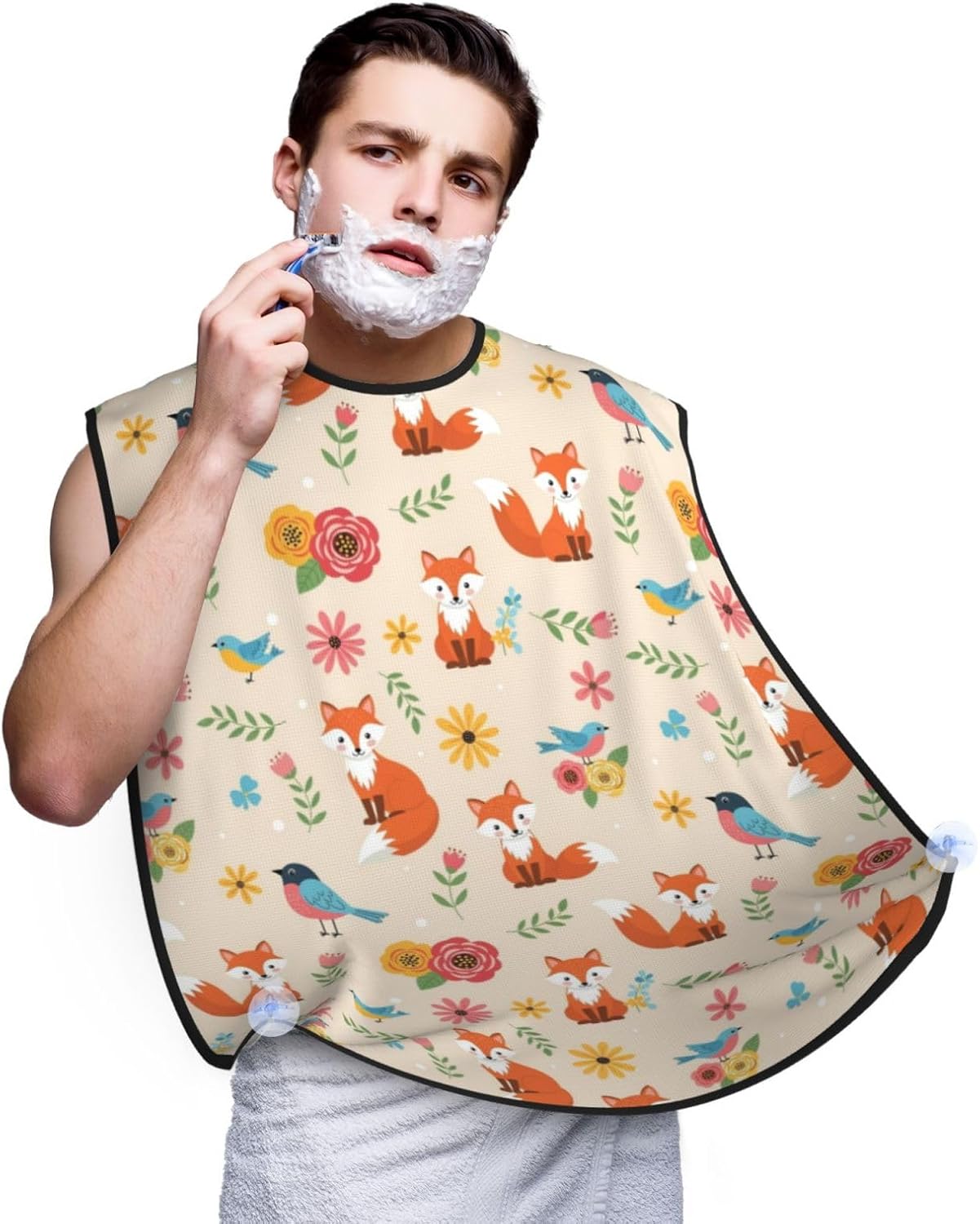 Waterproof Beard Trimming Bib, Non-Stick Hair Catcher for Men Shaving, Grooming Apron for Husband Dad, Fall Leaves Floral Flowers Foxes Shave Bib