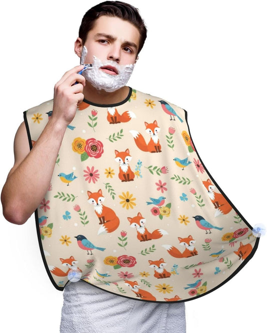 Waterproof Beard Trimming Bib, Non-Stick Hair Catcher for Men Shaving, Grooming Apron for Husband Dad, Fall Leaves Floral Flowers Foxes Shave Bib