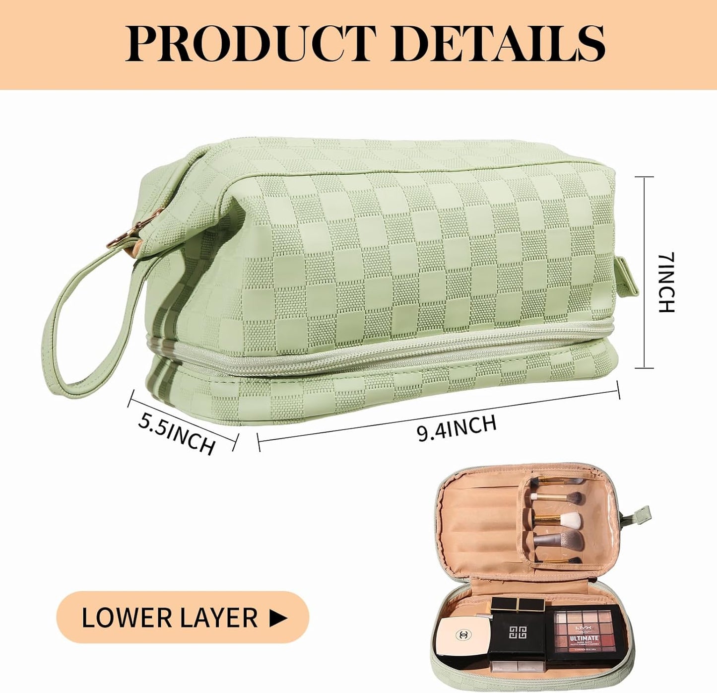 Abiudeng Large Capacity Makeup Bag Ladies Cosmetic Bag Travel Bag with Compartments Portable PU Leather Travel Makeup Bag with Handle