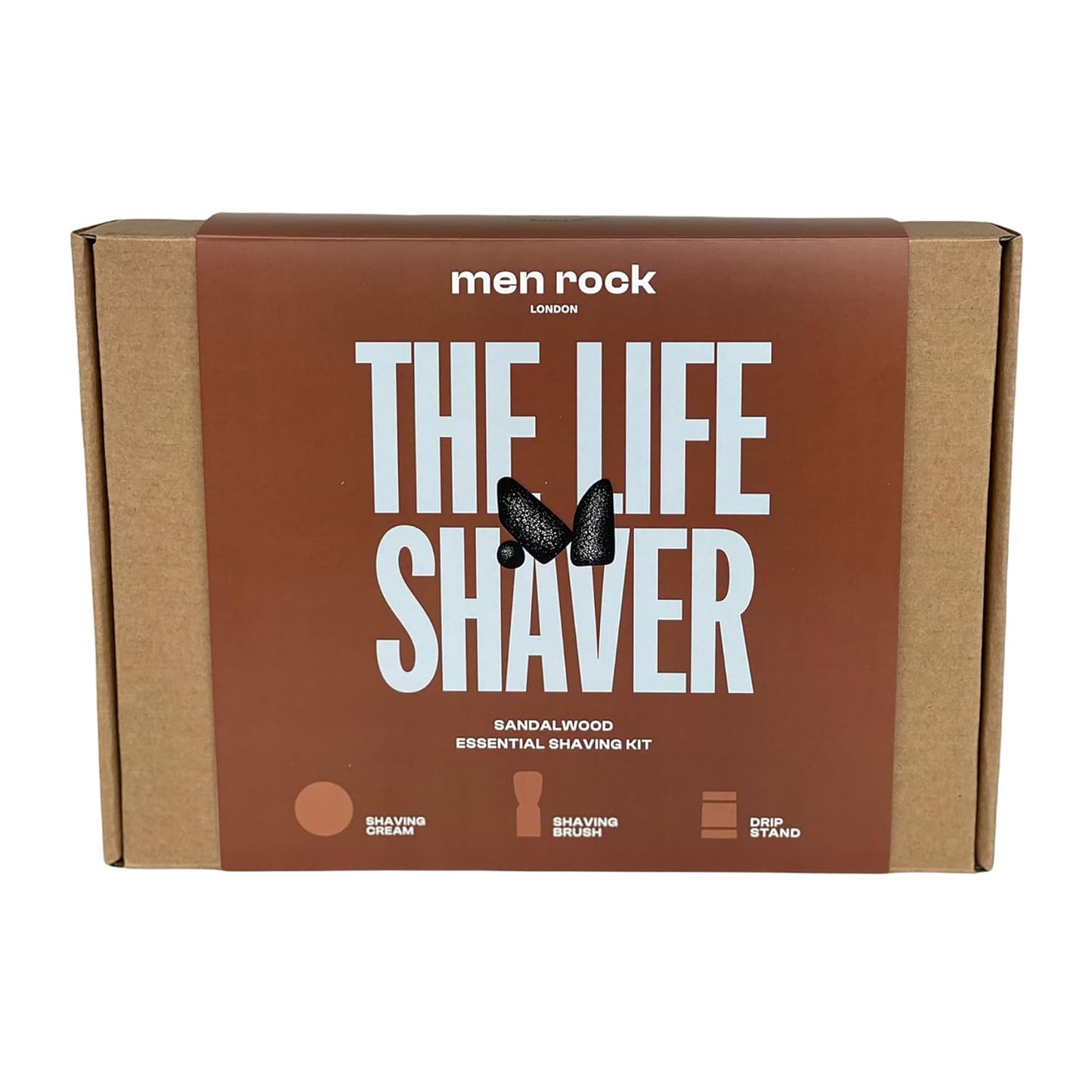 Men Rock The Life Shaver Essential Shaving Kit - Sandalwood - Beard Care Kit for Men - Shaving Cream, Synthetic Brush - Mens Face Care - 3 Pc