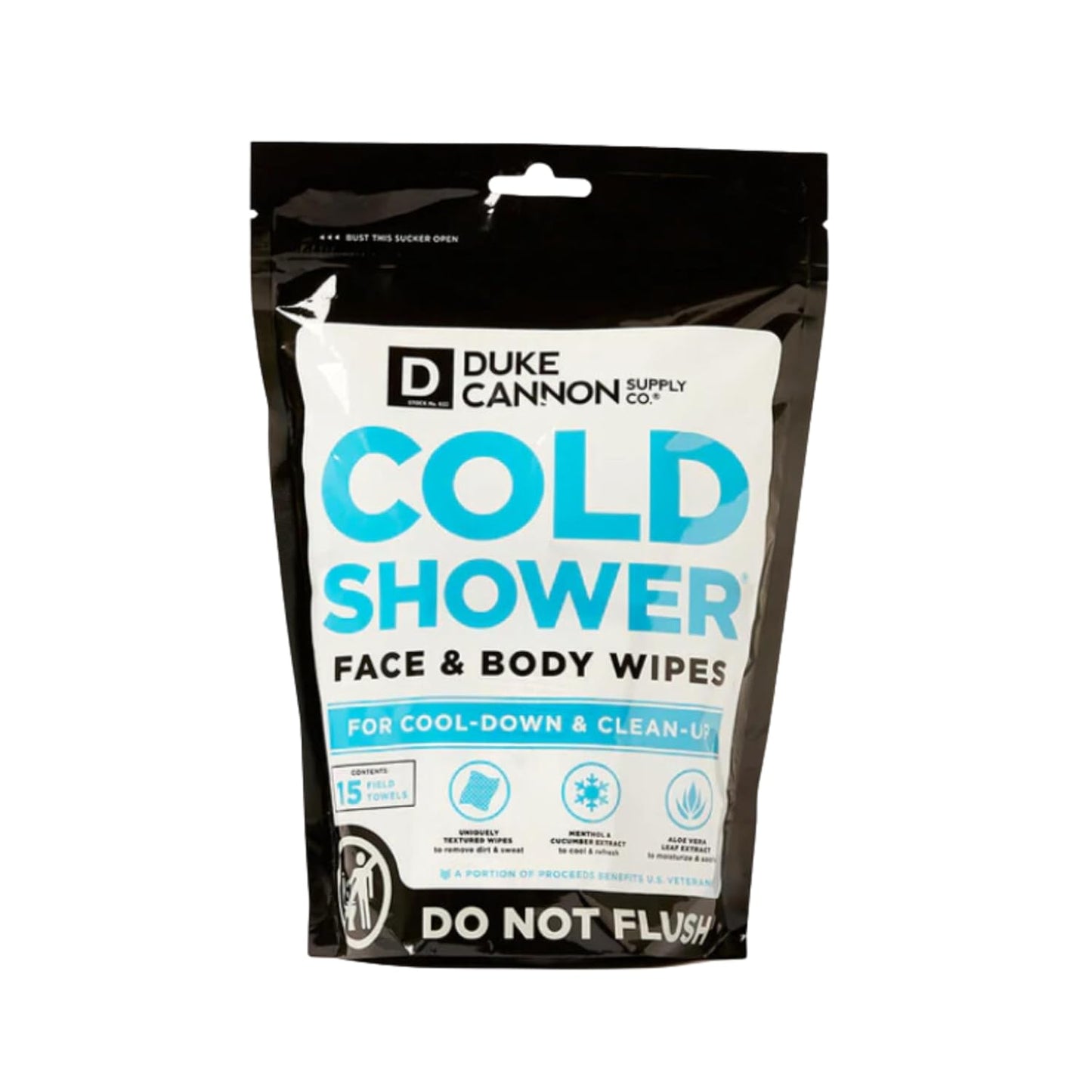 Duke Cannon Cold Shower Cooling Field Towels – Menthol Body Wipes for Men, No Rinse Face & Body Cleansing Wipes, 15 Individually Wrapped Towels (6 Pack)