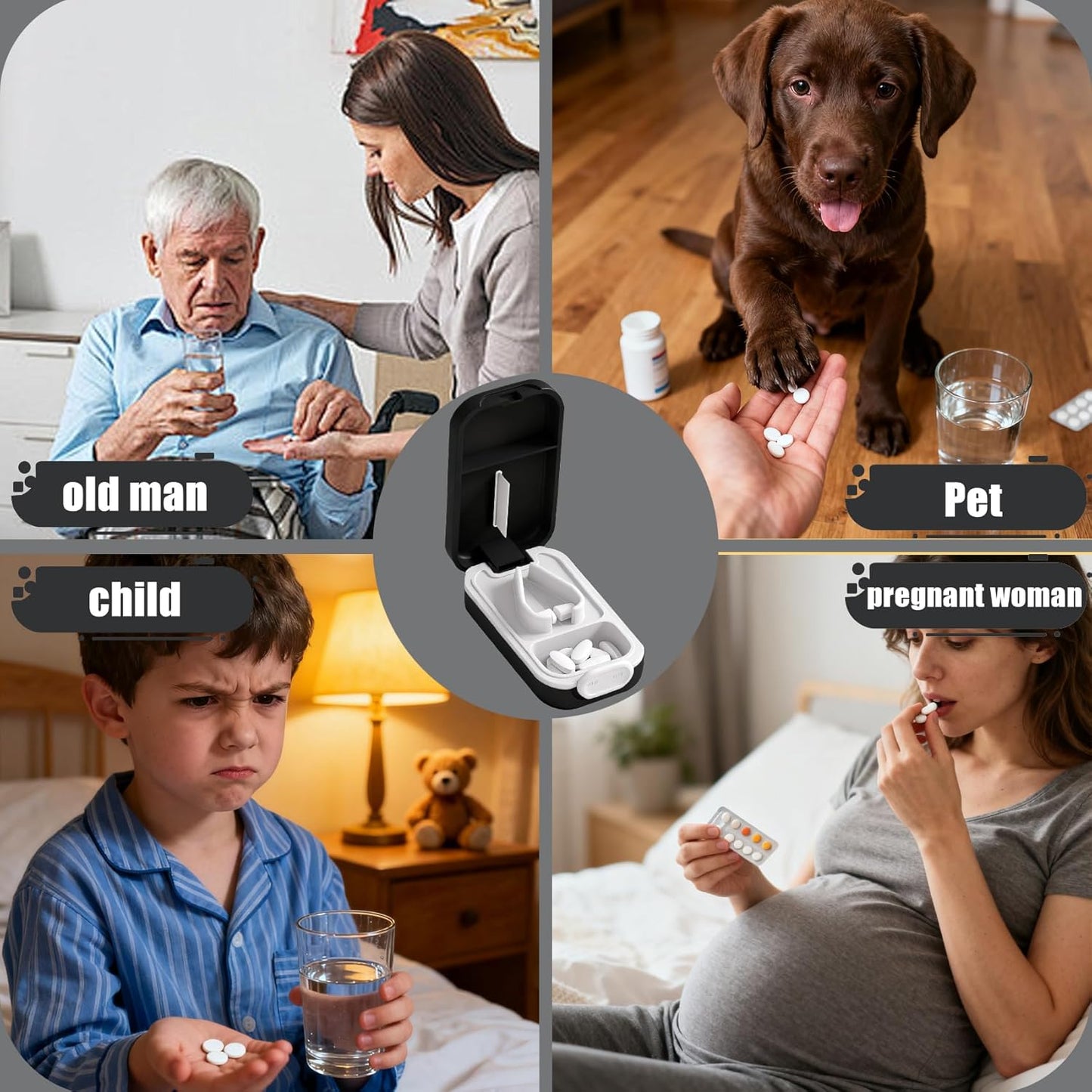 Pill Cutter Splitter for Small or Large Pills with Safety Lock - Accurate and Easy Travel-Friendly Design for Daily Use (Black)