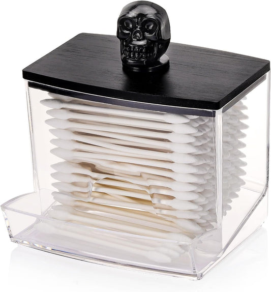 Tbestmax 10oz Qtip Holder Dispenser Big Clear Bathroom Organizer Accessories Decor for Storage-Qtips Cotton Ball Holder, Cotton Swabs, Floss Container - Black Lid