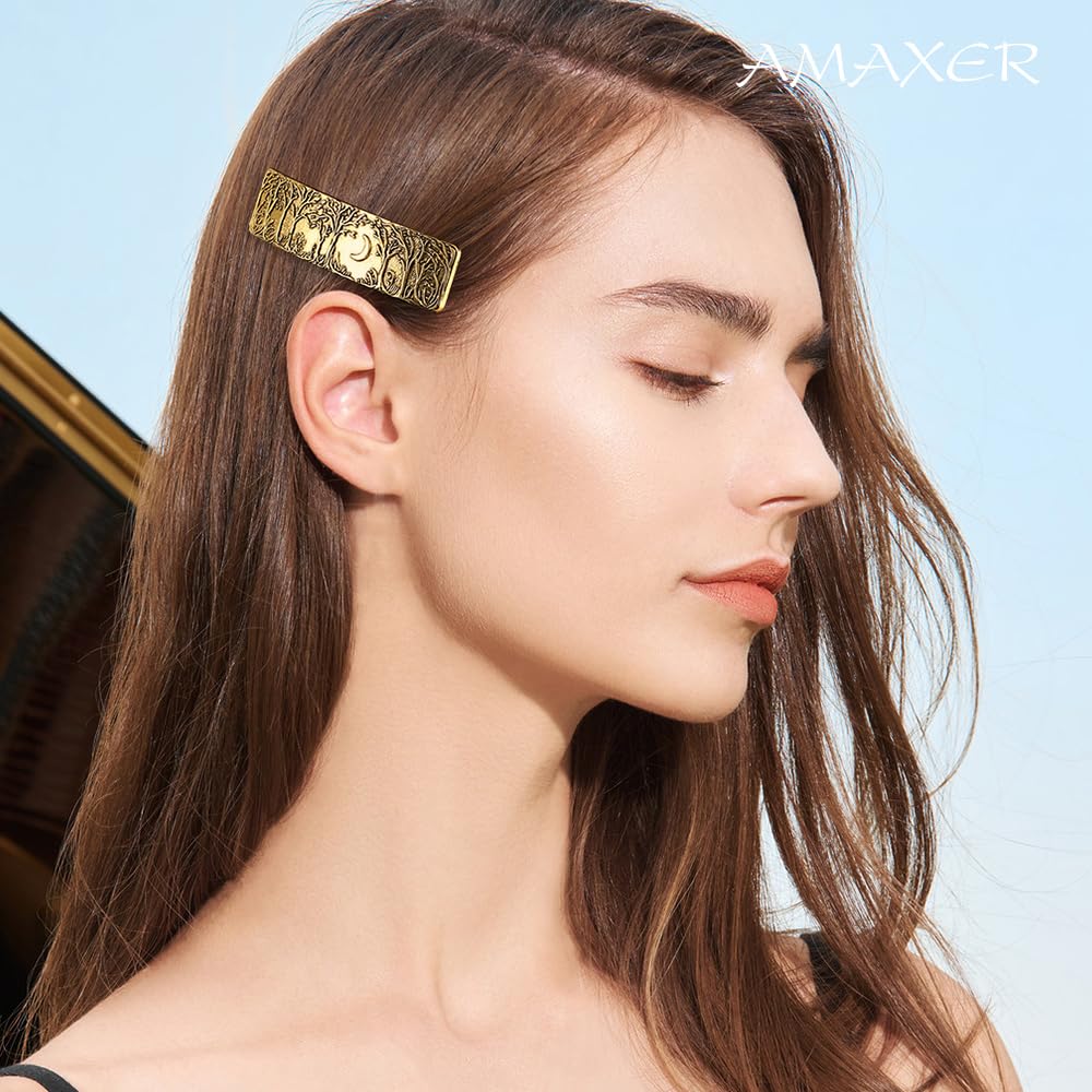 Amaxer Viking Gold Silver Barrettes for Women Girls Celtic Hair Clips for Thick Thin Hair Vintage French Hair Clips Hair Styling Accessories (Gold-Forest)
