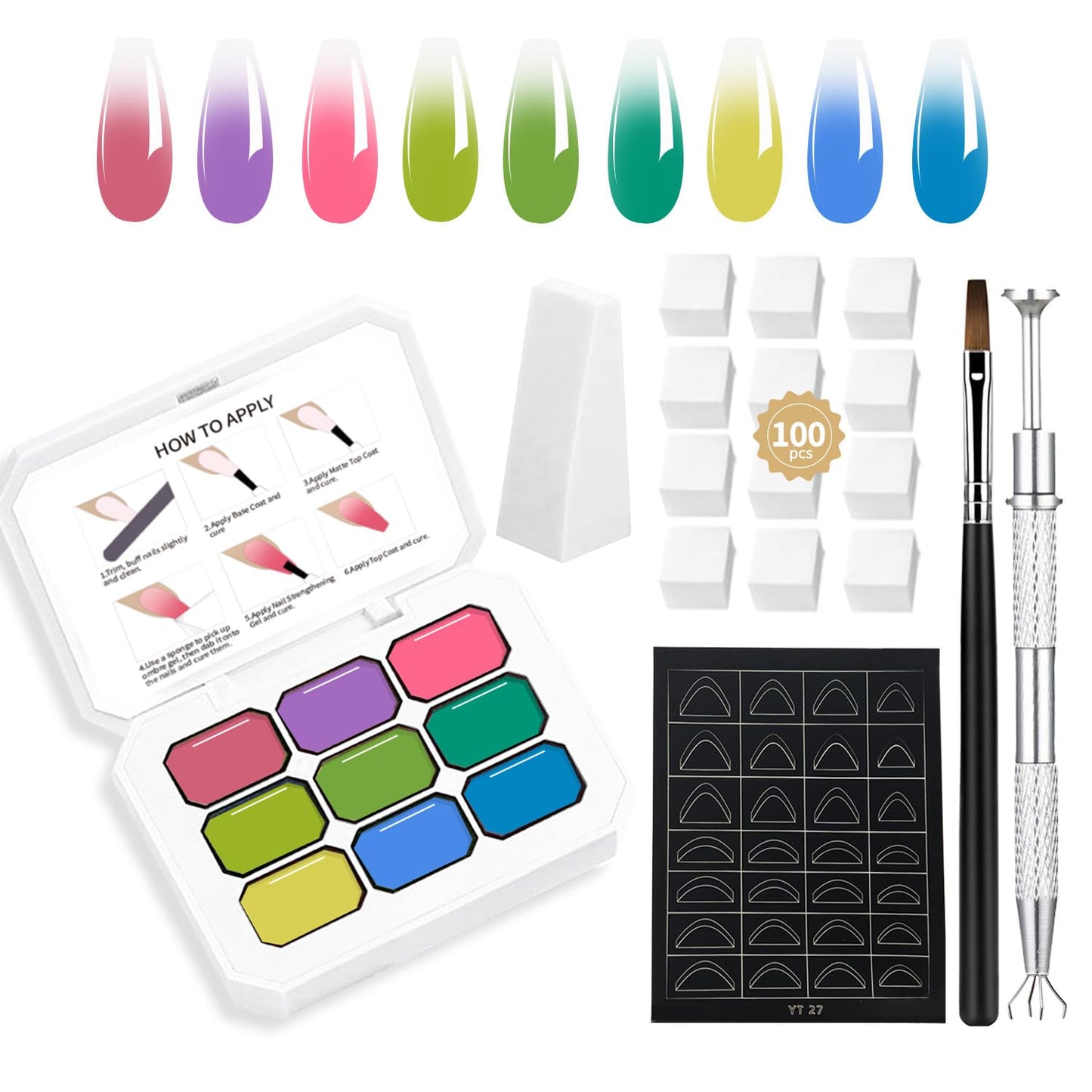 Macaron Color Gradient Nail Polish 9 Colors Fresh Combination With High Color Rendering And Quick Drying, Suitable For Ombre Nail Polish Creative Design (4)