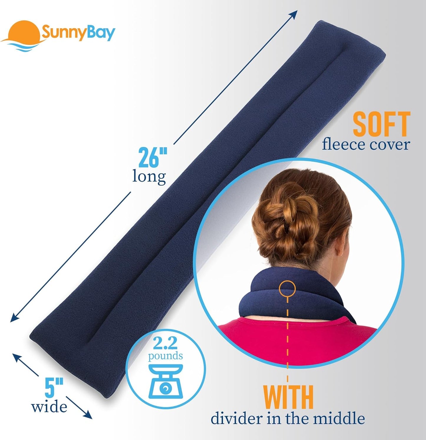 SunnyBay Microwave Heating Pad for Neck and Shoulders, 2.2 lbs 26 inch Long Versatile Microwavable Neck Wrap Warmer or Cool Pack, Hot or Cold Therapy to Relax Sore Muscles (Blue)
