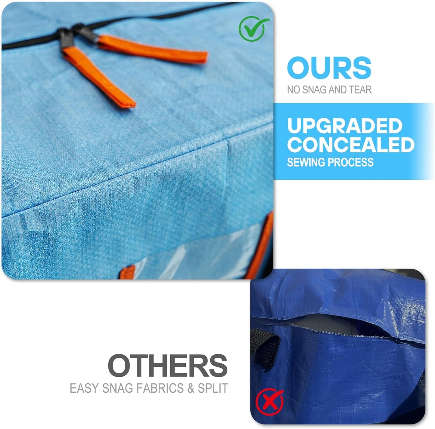 6 Pack Large Moving Bags, Storage Bag with Zipper, Heavy Duty Packing Bags with Internal Compression Straps, Wrap Around Handles, Alternative to Moving Boxes, Blue and Black