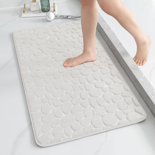 YIHOUSE Memory Foam Runner Rug, Cobblestone Bathroom Runner Rugs Super Water Absorbent Bath Mats for Bathroom Machine Washable Bath Rugs Runner for Hallway Bedroom Laundry Room(24 x 47,White)
