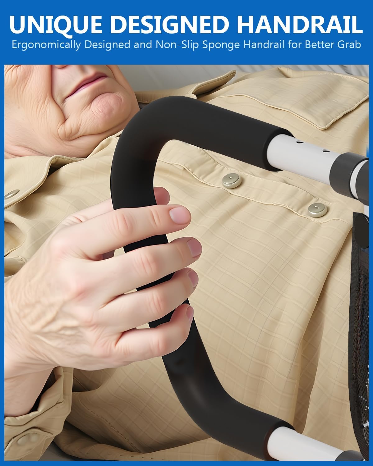 Bed Rails for Elderly Adults Seniors Adjustable Height Foldable Safety Rail with 400 Lbs Capacity Non-Slip Handle, Night Light, Fall Prevention Grab Bar for King Queen Full Twin Beds White