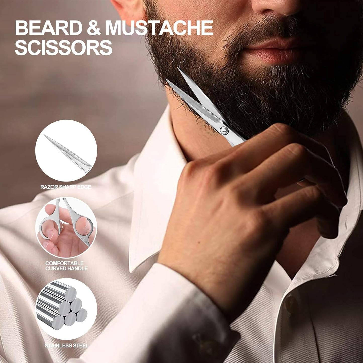 Professional beard scissors, 4.9-inch (silver) small pointed stainless steel hairdressing scissors, Moustache Trimming，suitable for personal care and beauty of both men and women