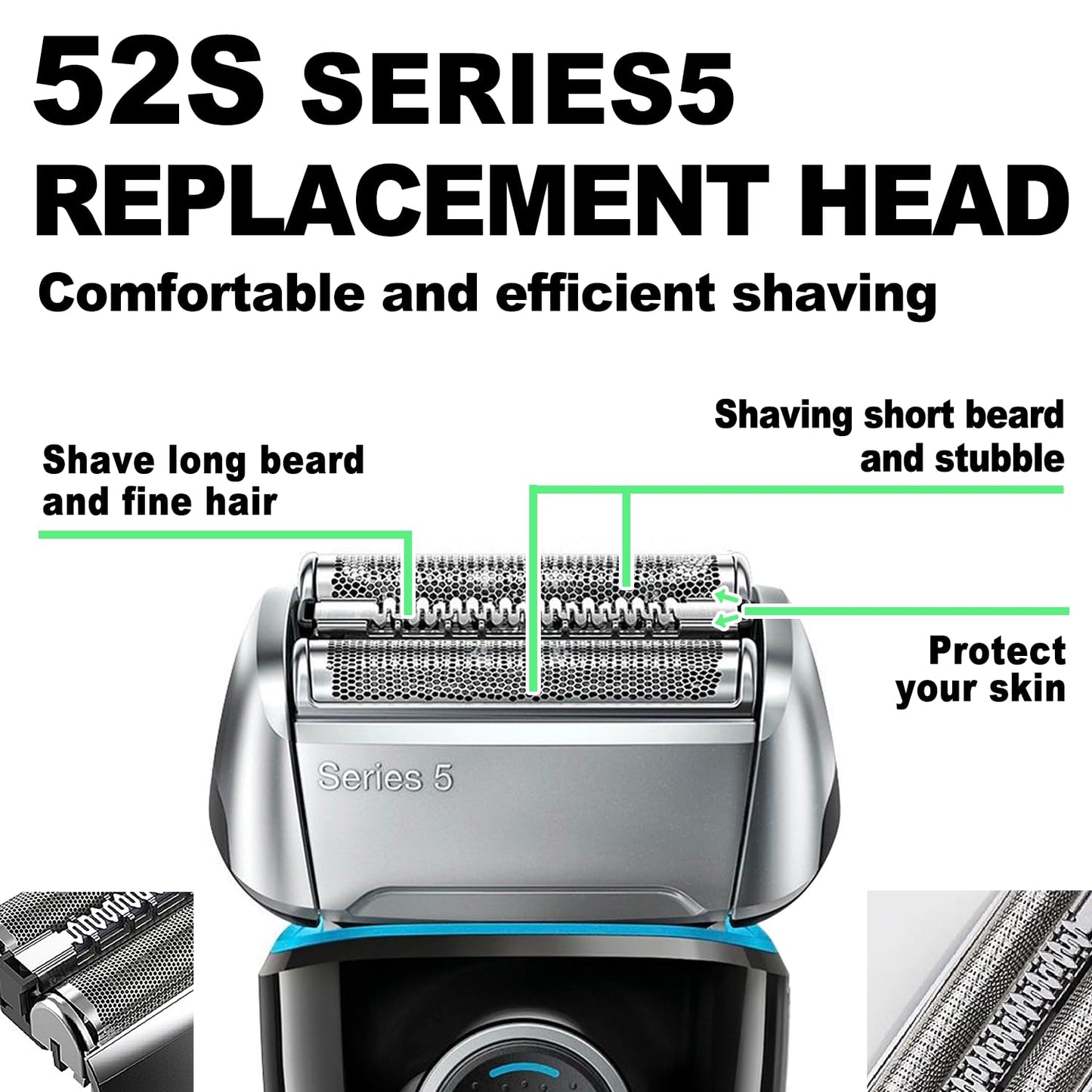 52S 2PCS, Series 5 Electric Shaver Replacement Head Compatible, 52S Replacement Electric Shaver Heads for Men Razor Shaving Blades Fit for Braun Series 5: 5090/5190cc, 5040/5140s, 5030s, 5147s