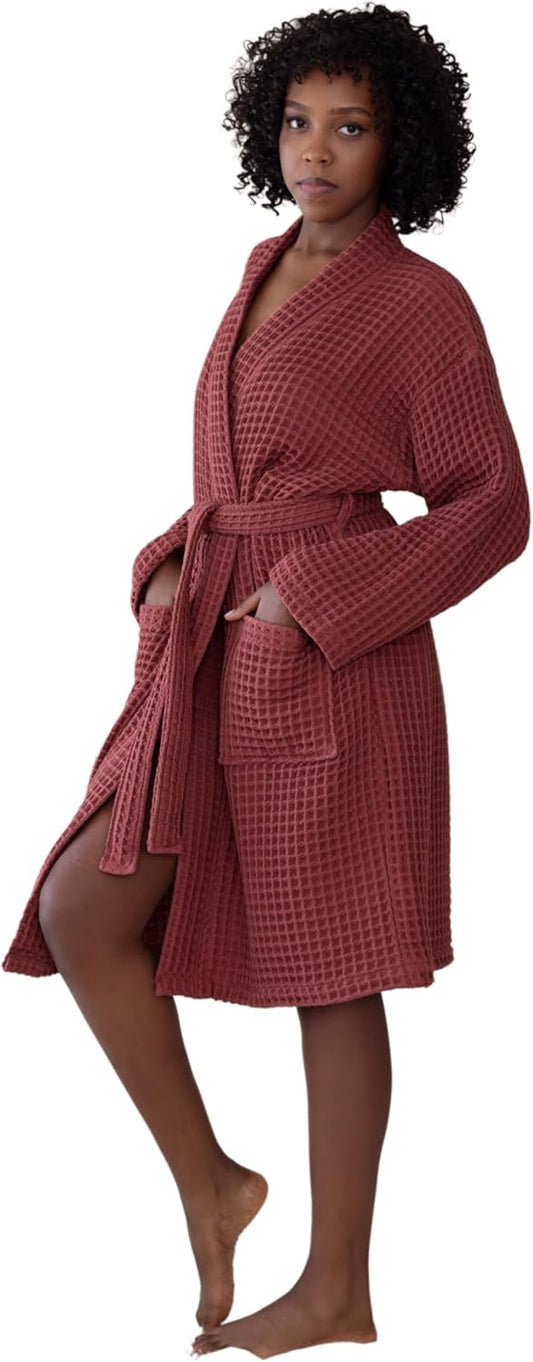 Womens Kimono Waffle Robe - Lightweight 100% Turkish Cotton Housecoat for All-Day Lounging - Bathrobe for Shower
