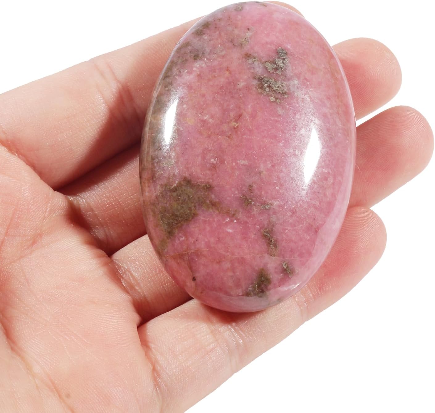 Natural Rhodonite Oval Polished Worry Stones, Healing Crystal Indoor Fountain Stones Massage Energy Anxiety Relief Items
