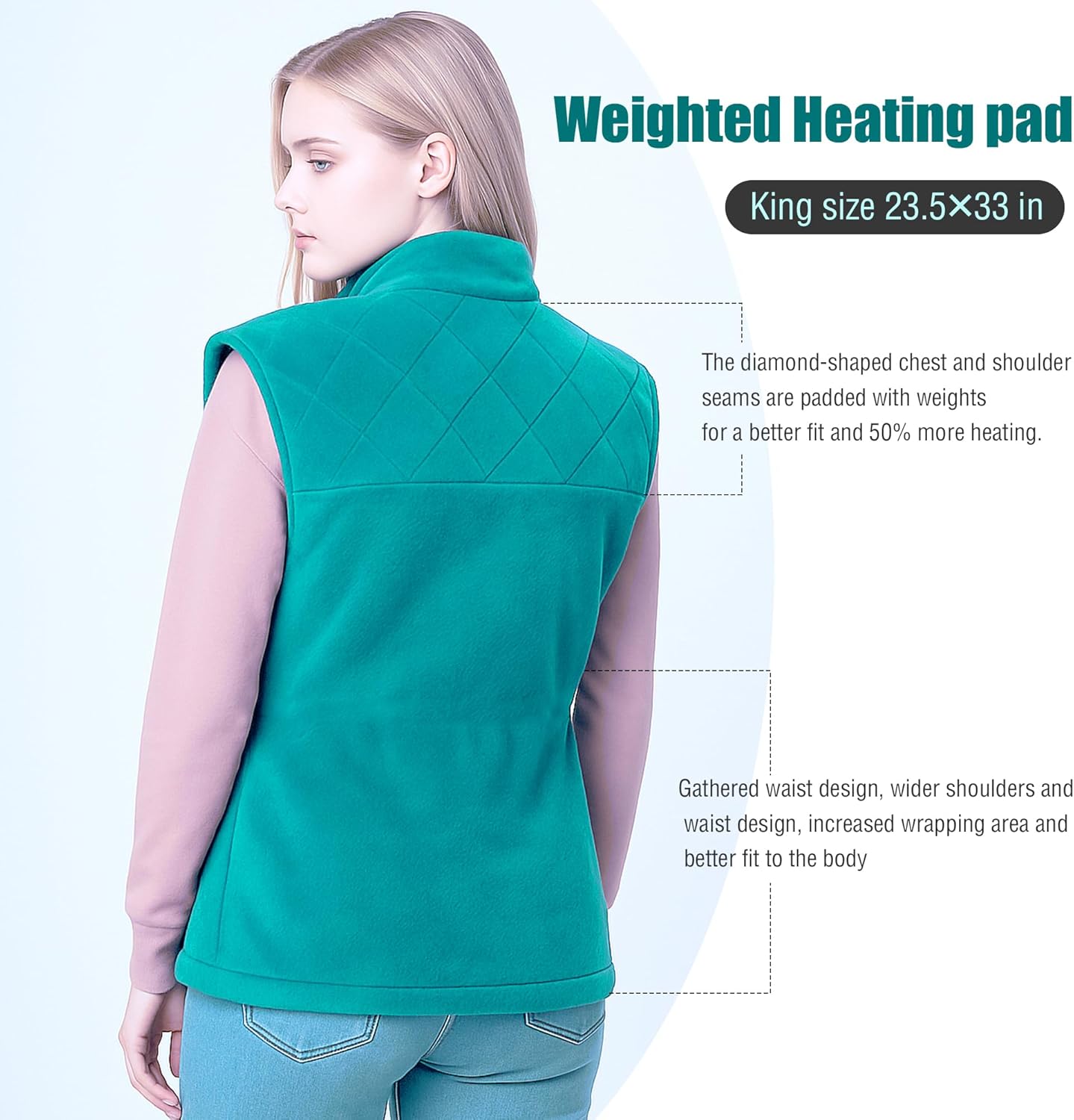Weighted Heating Pad for Back Pain Relief,Holiday Gifts for Women Men Parents Wife,Heating Pad for Neck and Shoulders and Back,Machine Washable (Turquoise)