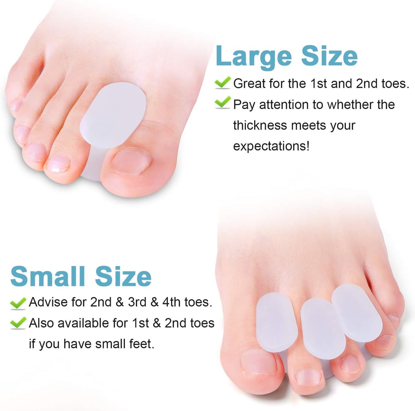 Povihome 10 Pack Toe Spacers Separators, Bunion Corrector Gel Orthotics (1/2'' Thick) for Bunion, Overlapping Toes - L Size