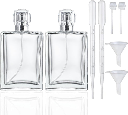 YU FENG Glass Perfume Bottles Empty Spray Refillable Atomizer 2 Pack 100ml/3.4oz（Square）