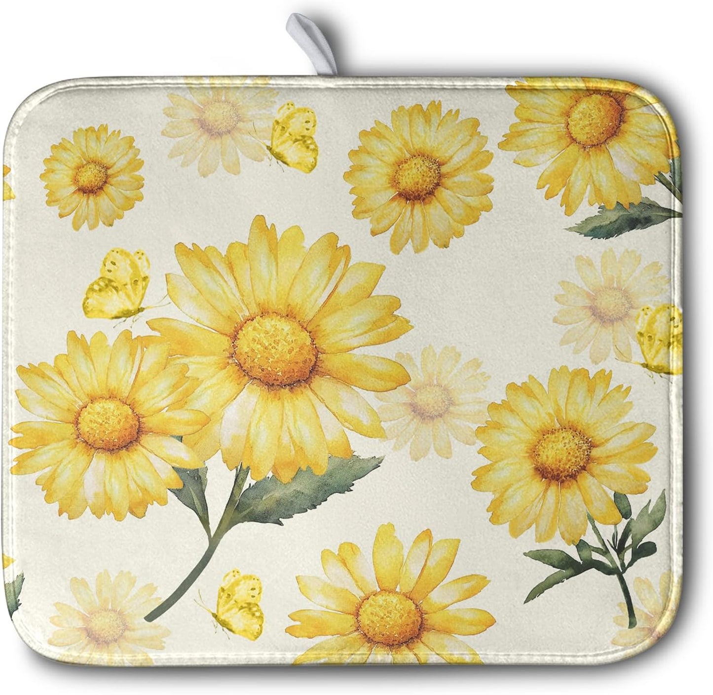 Yellow Sunflower Dish Drying Mat for Kitchen Counter Summer Daisy Floral Dishes Pad Farmhouse Flower Dish Draining Microfiber Absorbent Dish Drainer Rack Mat Large 16x18 Inch