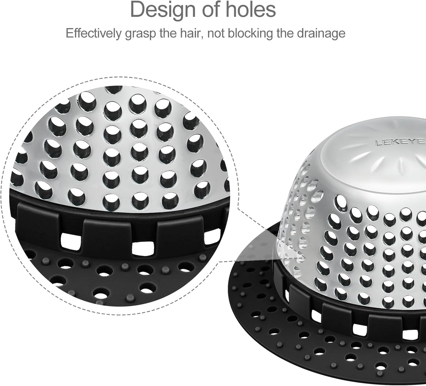 LEKEYE Shower Drain Hair Catcher/Bathtub Drain Cover/Drain Protector for Pop-Up & Regular Drains(Black)