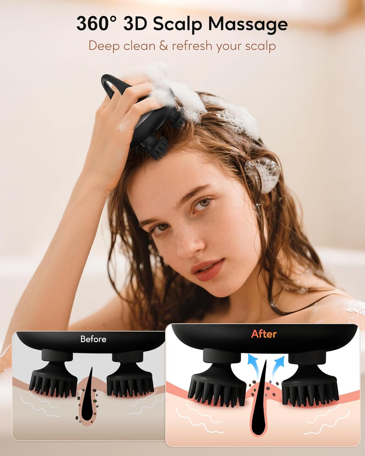 arboleaf Electric Scalp Massager Kneading Head Massager Scalp Stress Relax, Portable 6 in 1 Hair Massage with 12 Removable Massage Claws, Recharagable Head Stratcher, Gift for Mom Dad