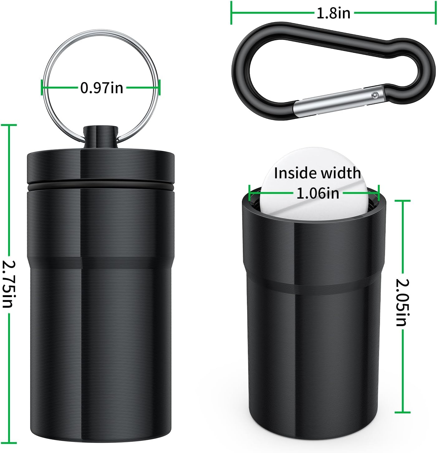 Portable Pill Case Keychain (2 Pack), Waterproof Aluminum Pill Box for Round Glucose Tablets & Critical Medicine, Small Pill Holder Travel Pill Container Bottle with Carabiners