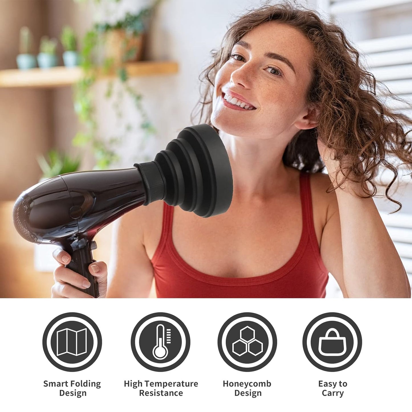 Travel Hair Dryer Diffuser, Segbeauty Collapsible Portable Hair Diffuser, Profession Blow Dryer Diffuser Attachment for Natural Thick Hair, Suitable for Nozzle 1.65 inches to 1.77 inches - Black