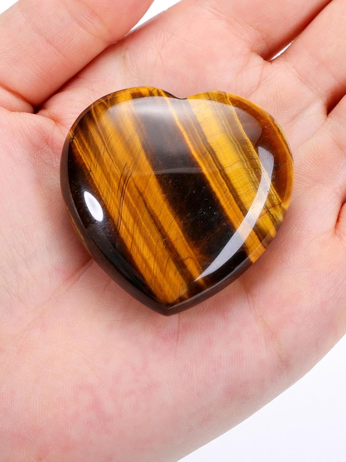 Jovivi 45mm Big Tiger Eye Crystal Heart Healing Crystals Heart Stones Polished Pocket Love Gemstones Chakra Reiki Energy Balancing Meditation Massage Gift