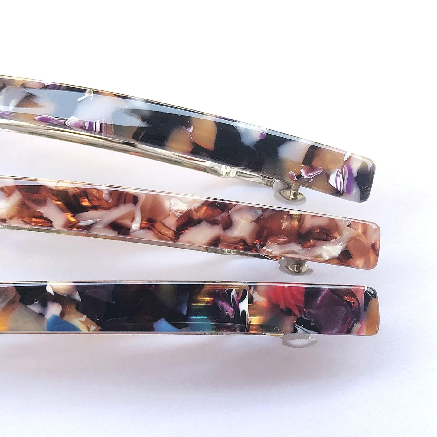 Long French Hair Barrettes 4 Inch Large Hair Clips for Women Thick Hair Automatic Clasp Clamp Pins Resin Nonslip Grip Ponytail Holders, Stylish Hair Accessories 3 Pack (Brown Black Purple)