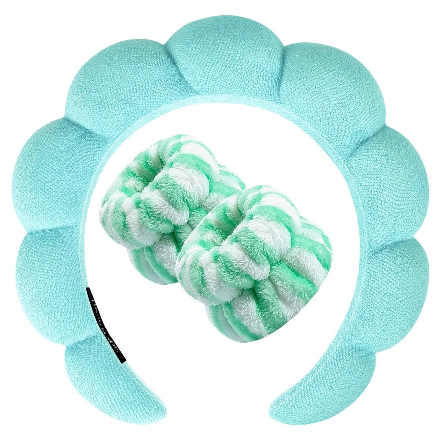 Zkptops Spa Headband for Washing Face Sponge Makeup Skincare Headband Bubble Hairband for Women Girls Fashion Headband Christmas Gifts Puffy Headwear Non Slip Thick Thin Hair Accessory(Turquoise)