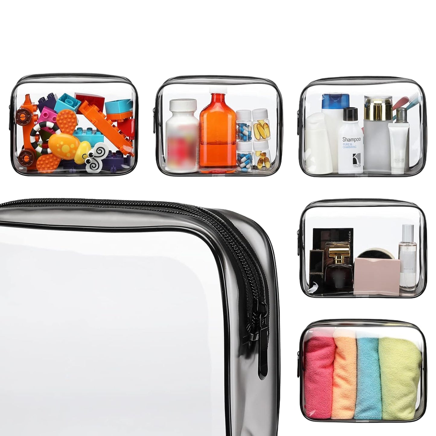 PACKISM Clear Toiletry Bag - 3 Pack TSA Approved Toiletry Bag Quart Size Bag, Travel Makeup Cosmetic Bag for Women, Carry on Airport Airline Compliant Bag, Black