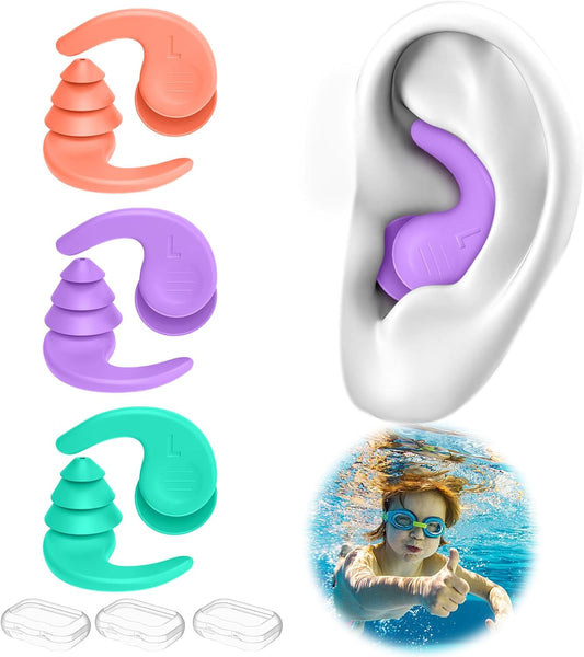 Kids Swimming Ear Plugs,3 Pairs Waterproof Reusable Silicone Child Swim Earplugs for Swimming Surfing Bathing Showering,Small Children Water Ear Plugs Suitable for Boys and Girls (Kids 4-12 Years Old)