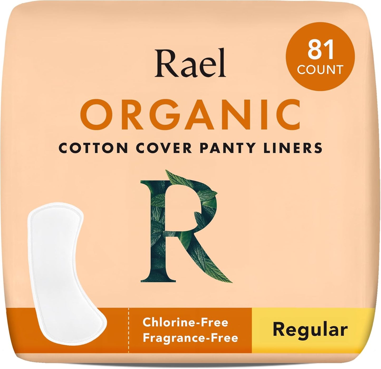 Rael Panty Liners for Women, Organic Cotton Cover - Regular Pantiliners, Light Absorbency, Unscented, Chlorine Free (Regular, 81 Count)
