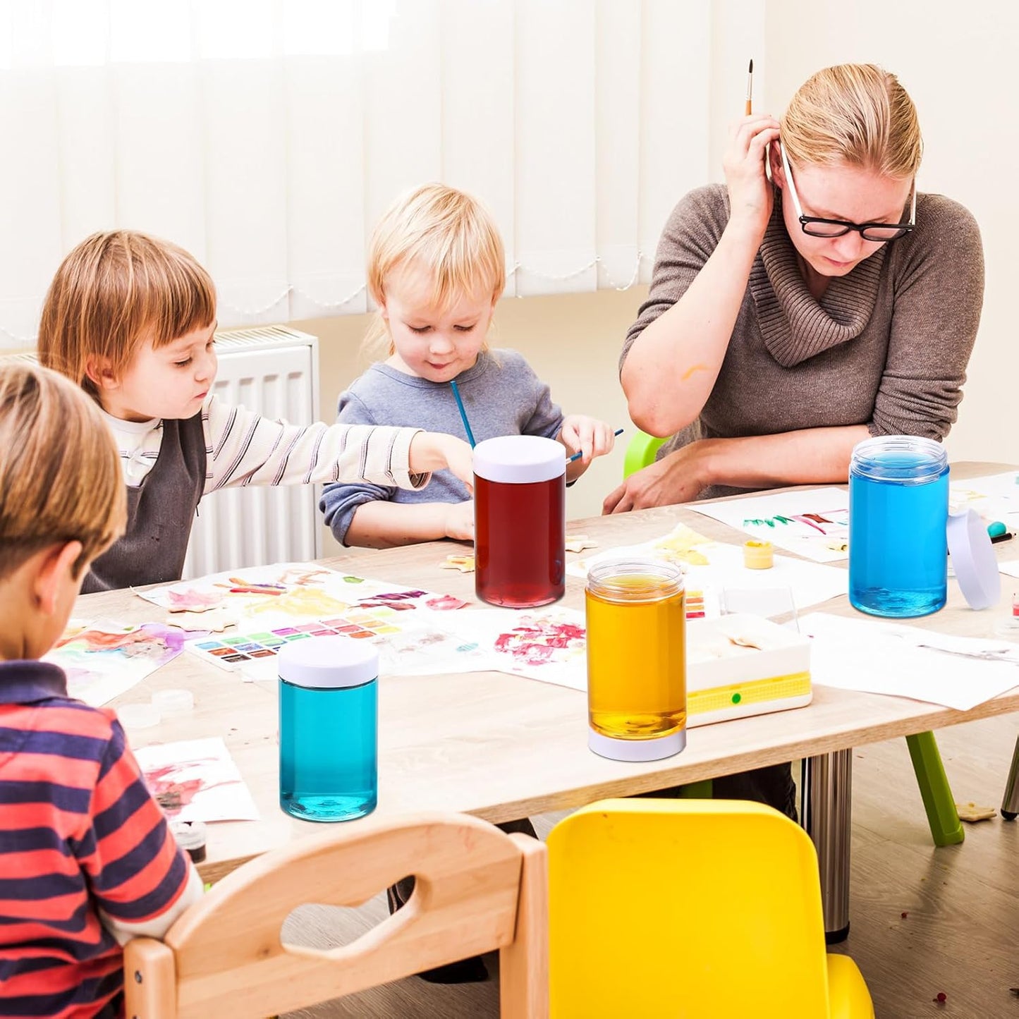 SATINIOR 12 Pack 12 oz Plastic Container Jars with Lids Round Clear Travel Cosmetic Container Slime Jars for Toiletries, Lotion, Cream, Ointments, Makeup, Rhinestone, Samples, Kitchen Storage(White)