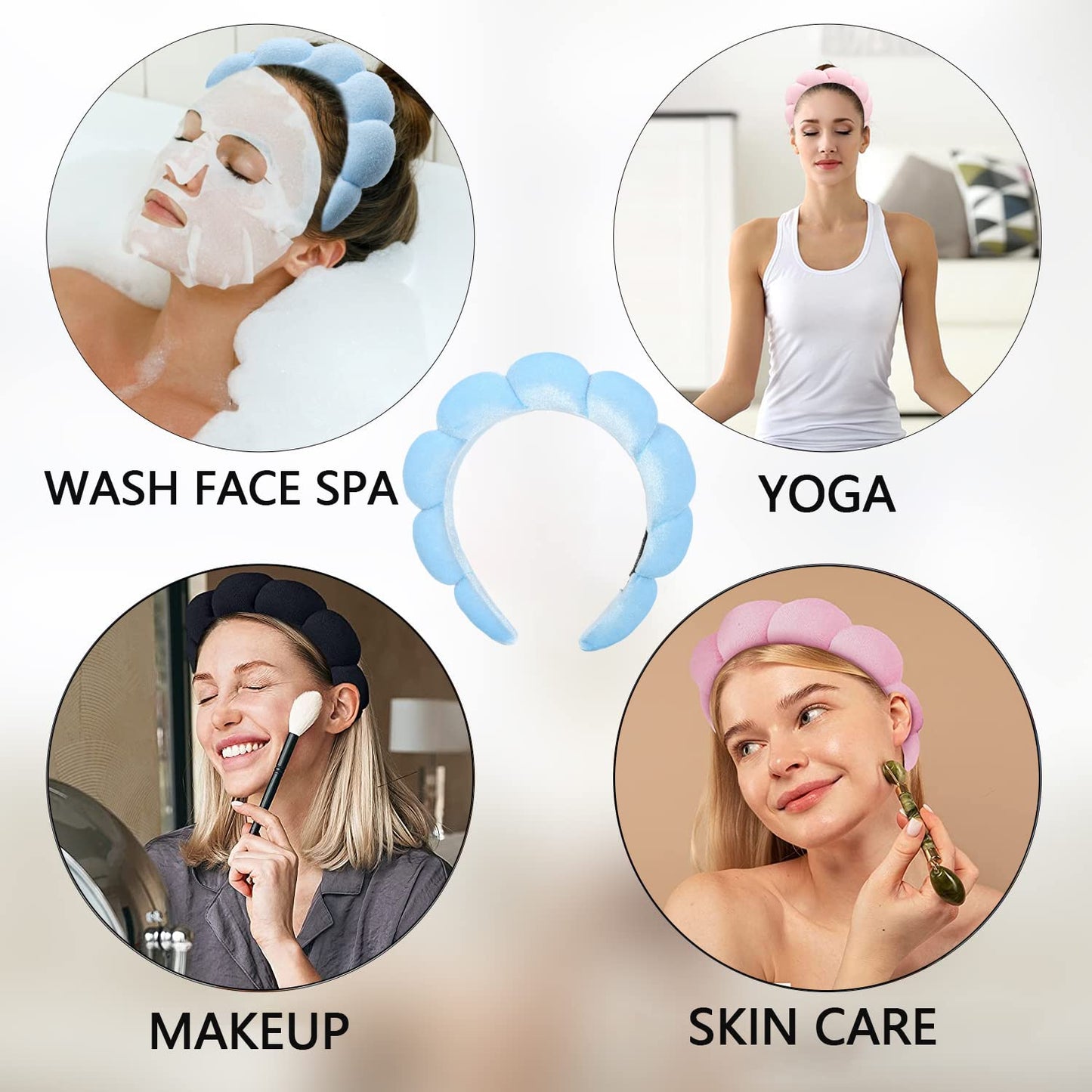 Luckybear Spa Headband for Washing Face, Velvet Makeup Headband with Face Wash Wristbands - Blue